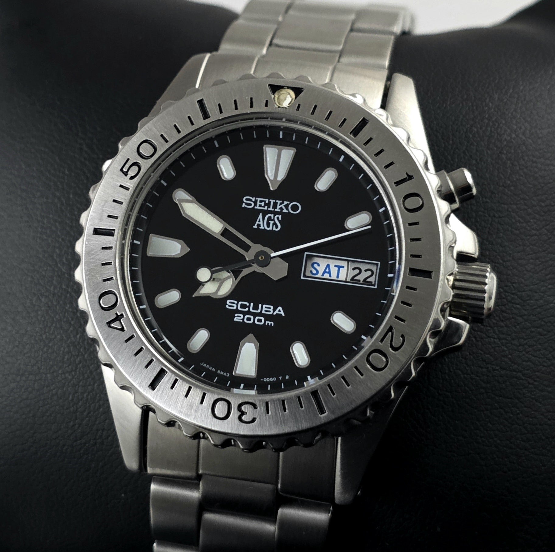 SEIKO SCUBA 200m 5M43-0C50 AGS ブラック文字盤 ダイバーズ200m 動作