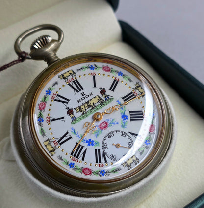 Edox Swiss Pocket Watch – Alpine Cow Dial